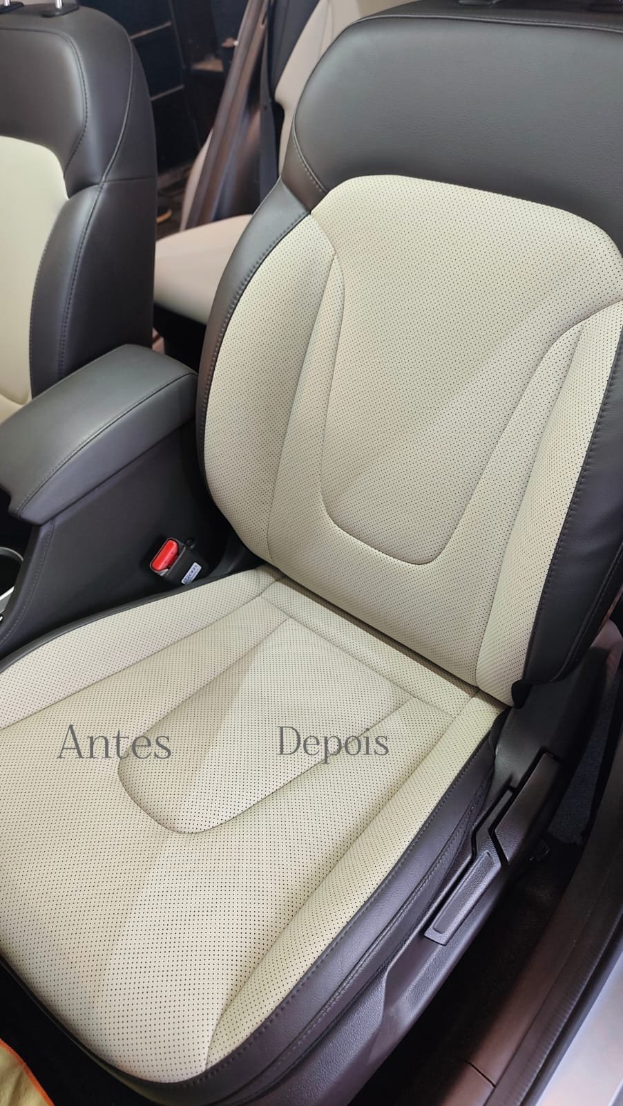 Comparação de antes e depois em banco automotivo